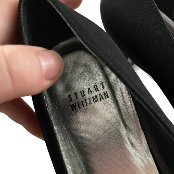 Vintage Stuart Weitzman Kitten Heels Size 6.5 Black Rhinestone Bows Shoes Pumps - Picture 7 of 8